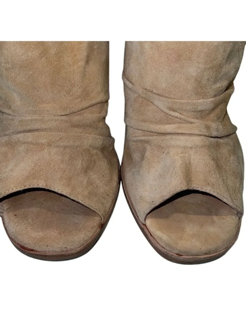42 Gold Tan Loyalty Suede Open Toe Block Heel Booties Size 10